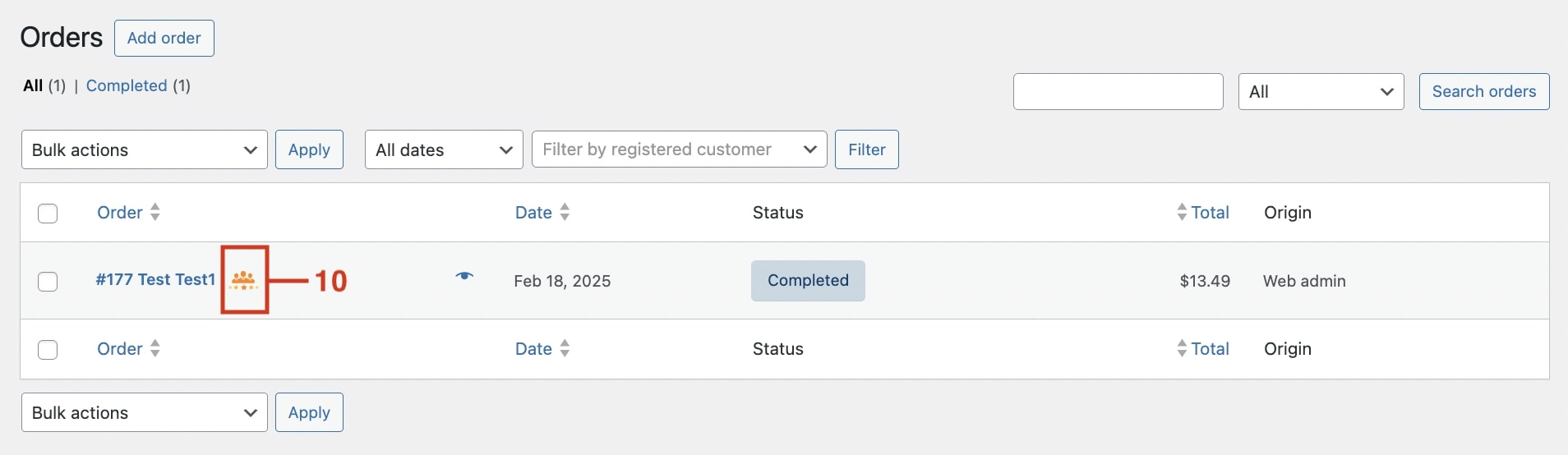 Rule applied on order icon
