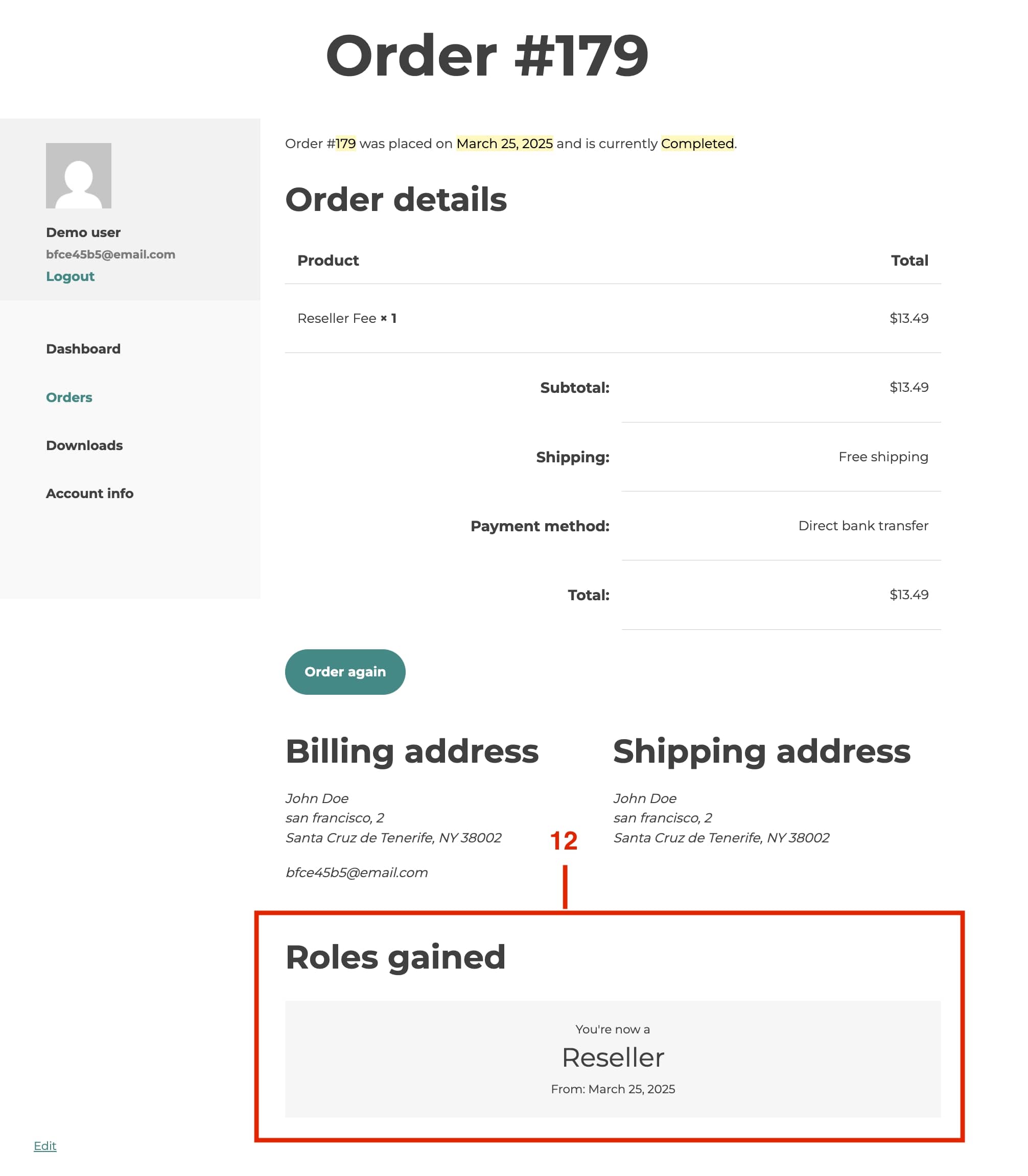 Assigned role message - customer view
