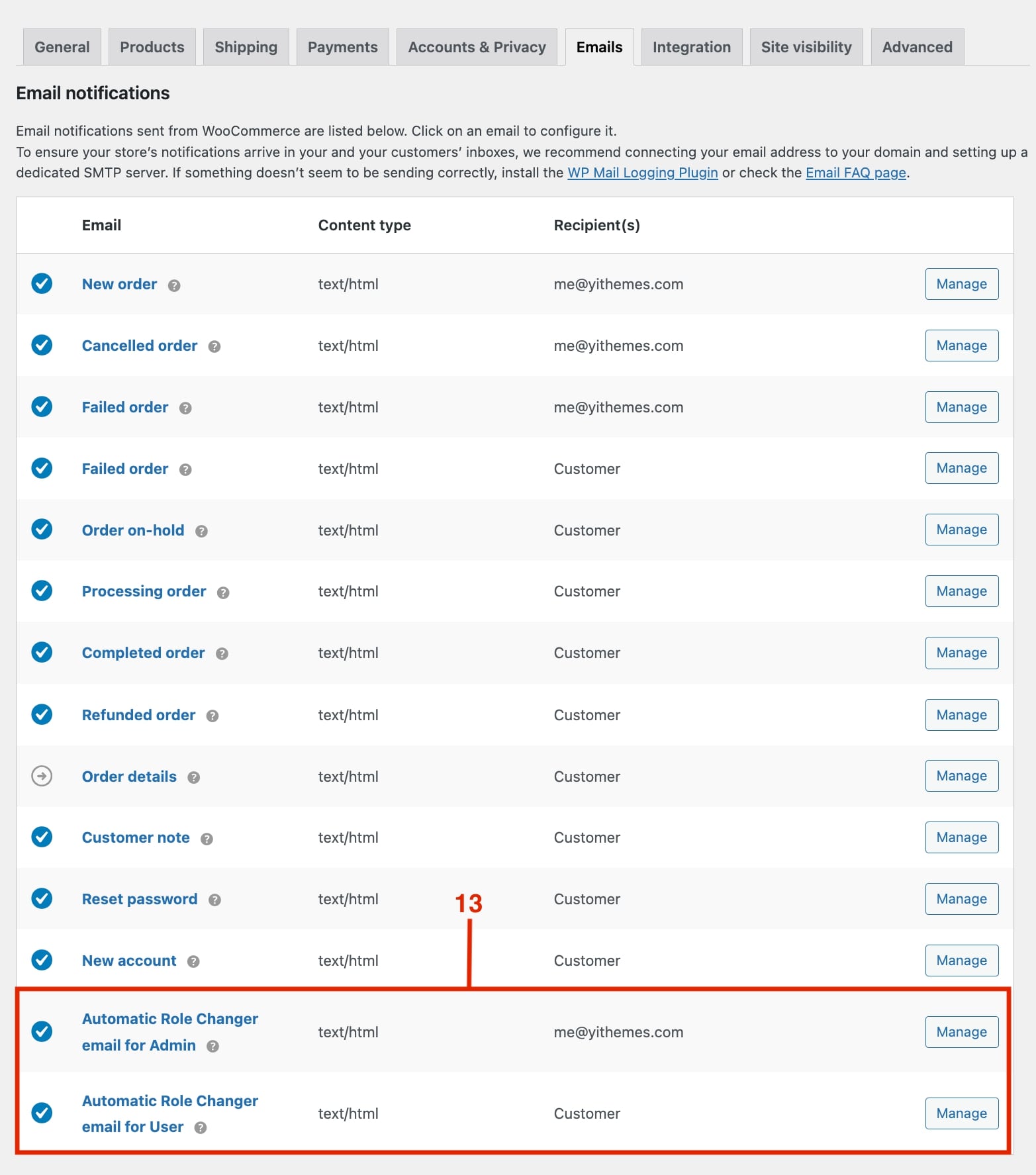 Email notifications