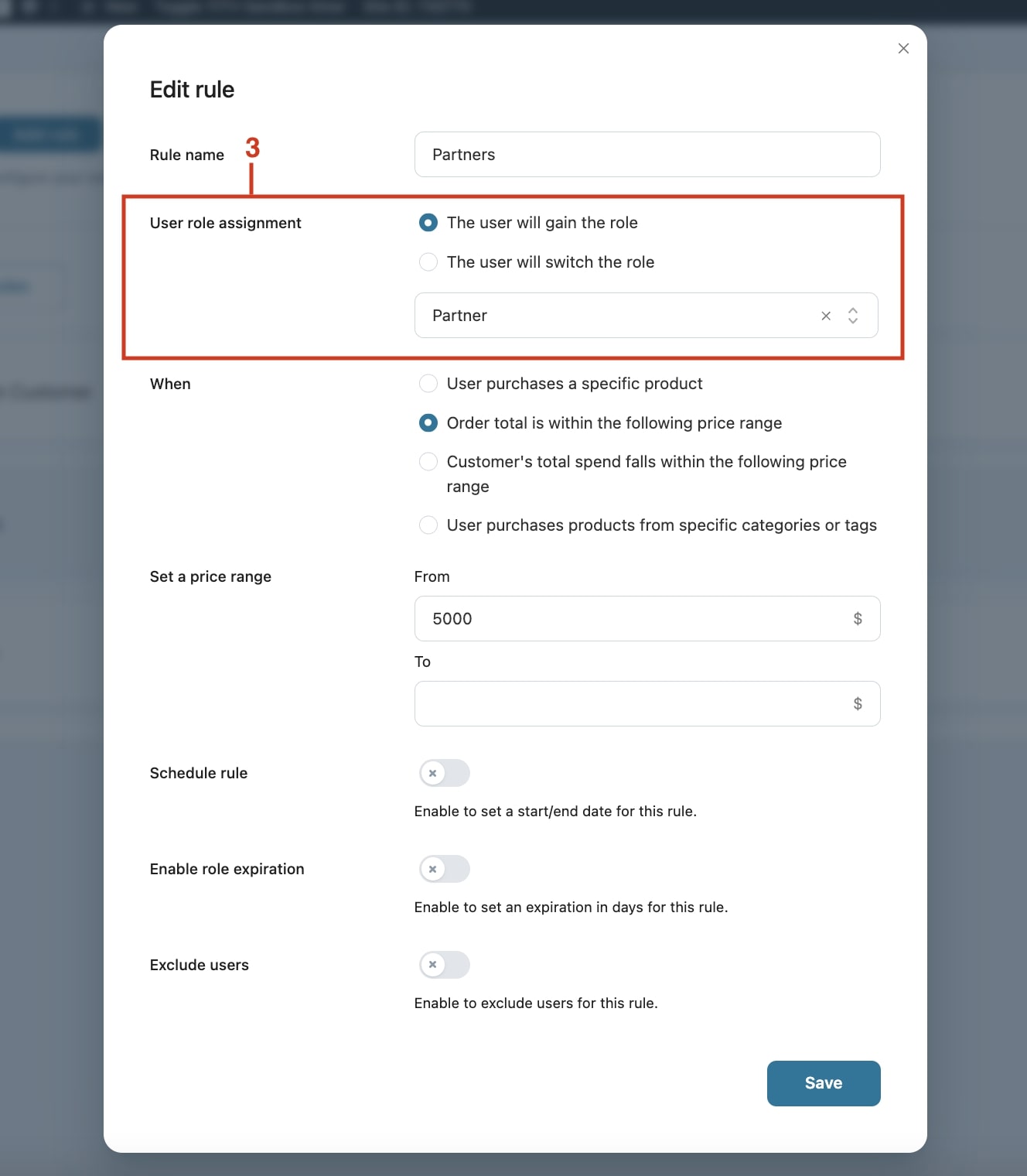 Set user role assignment