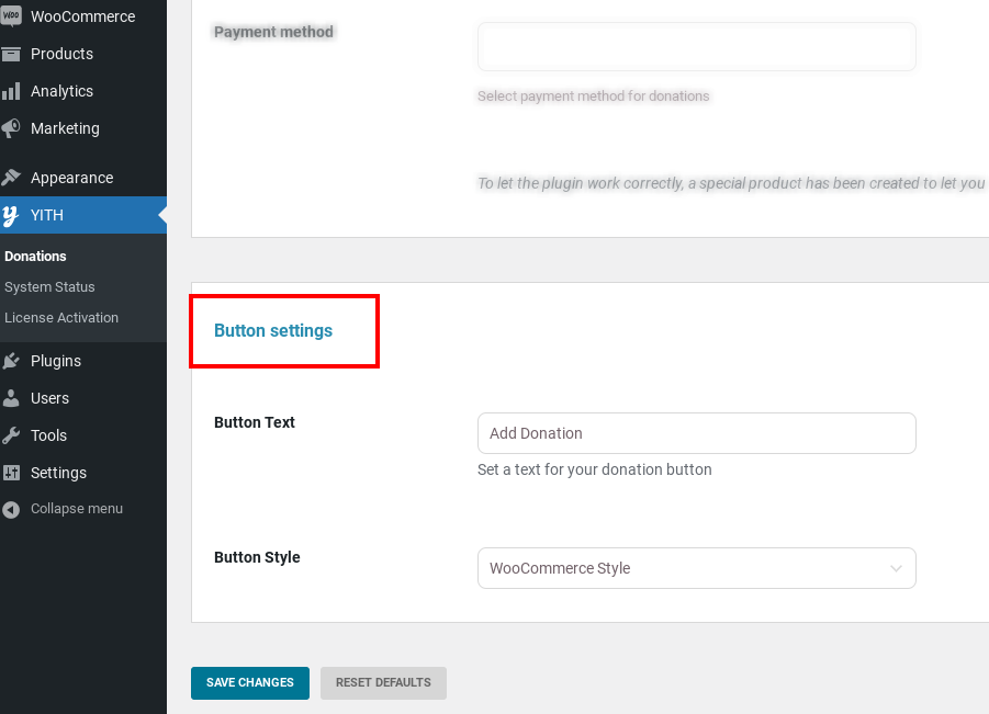 button settings