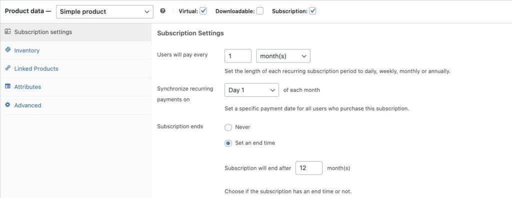 Donation with subscription settings