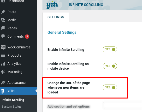 Change URL - YITH Infinite Scrolling