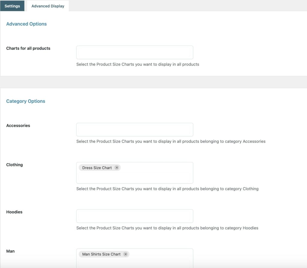 Charts for products and categories