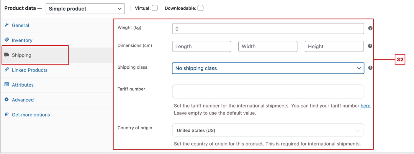 product data shipping tab