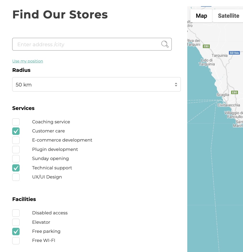 Filters opened in the page
