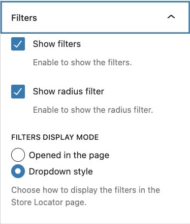 Filter options