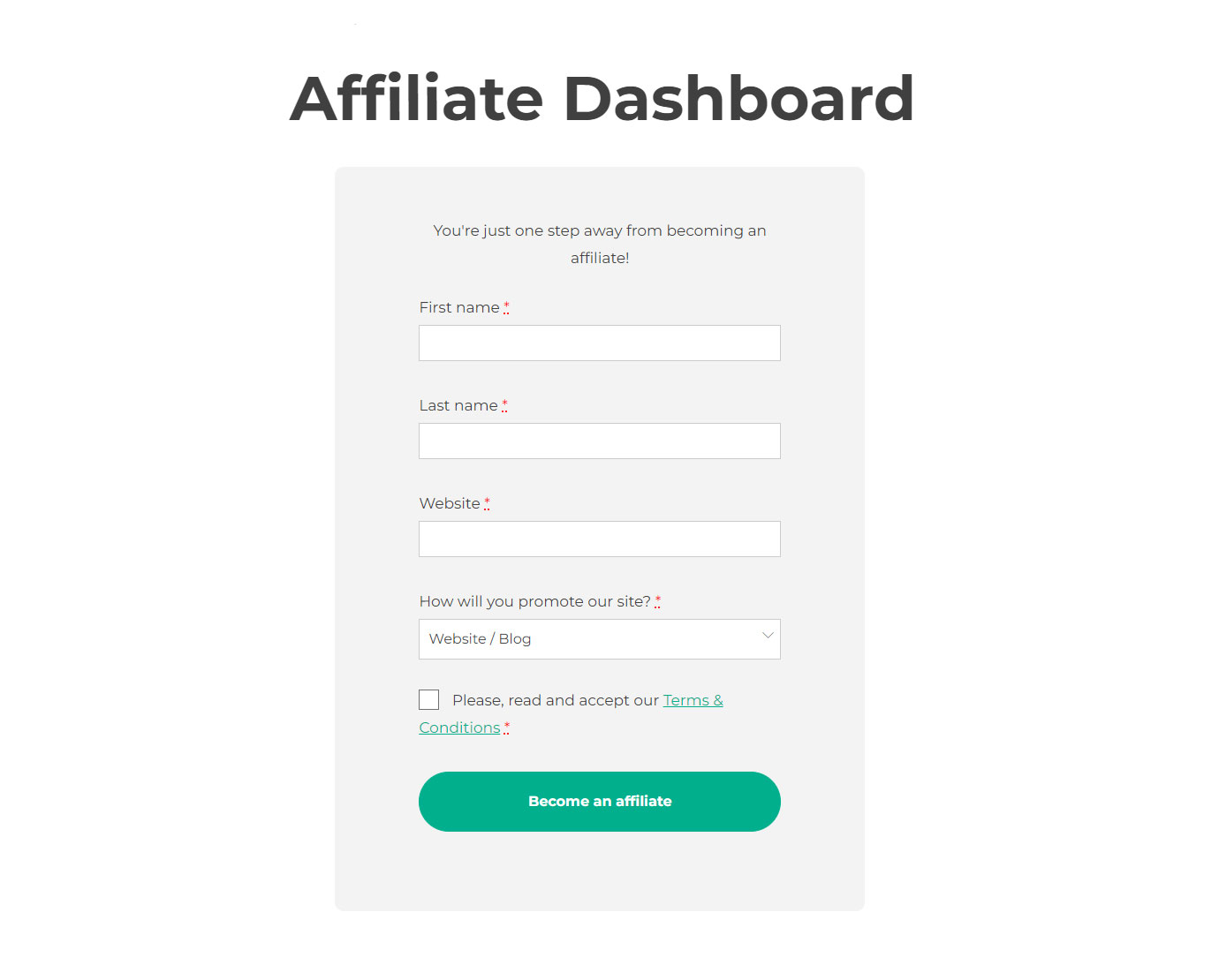 Become an affiliate form