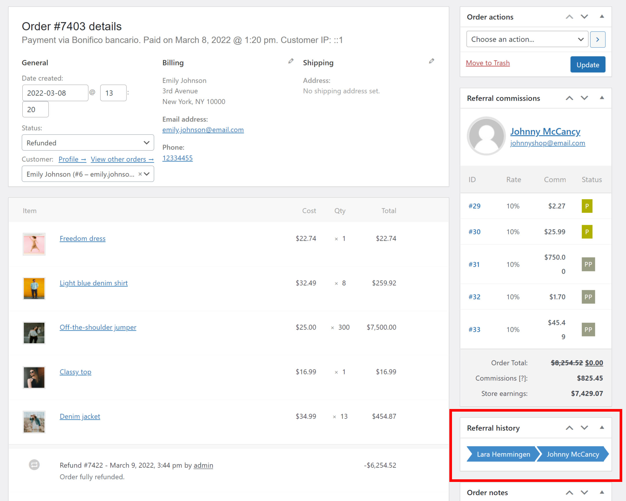 Referral history in order details