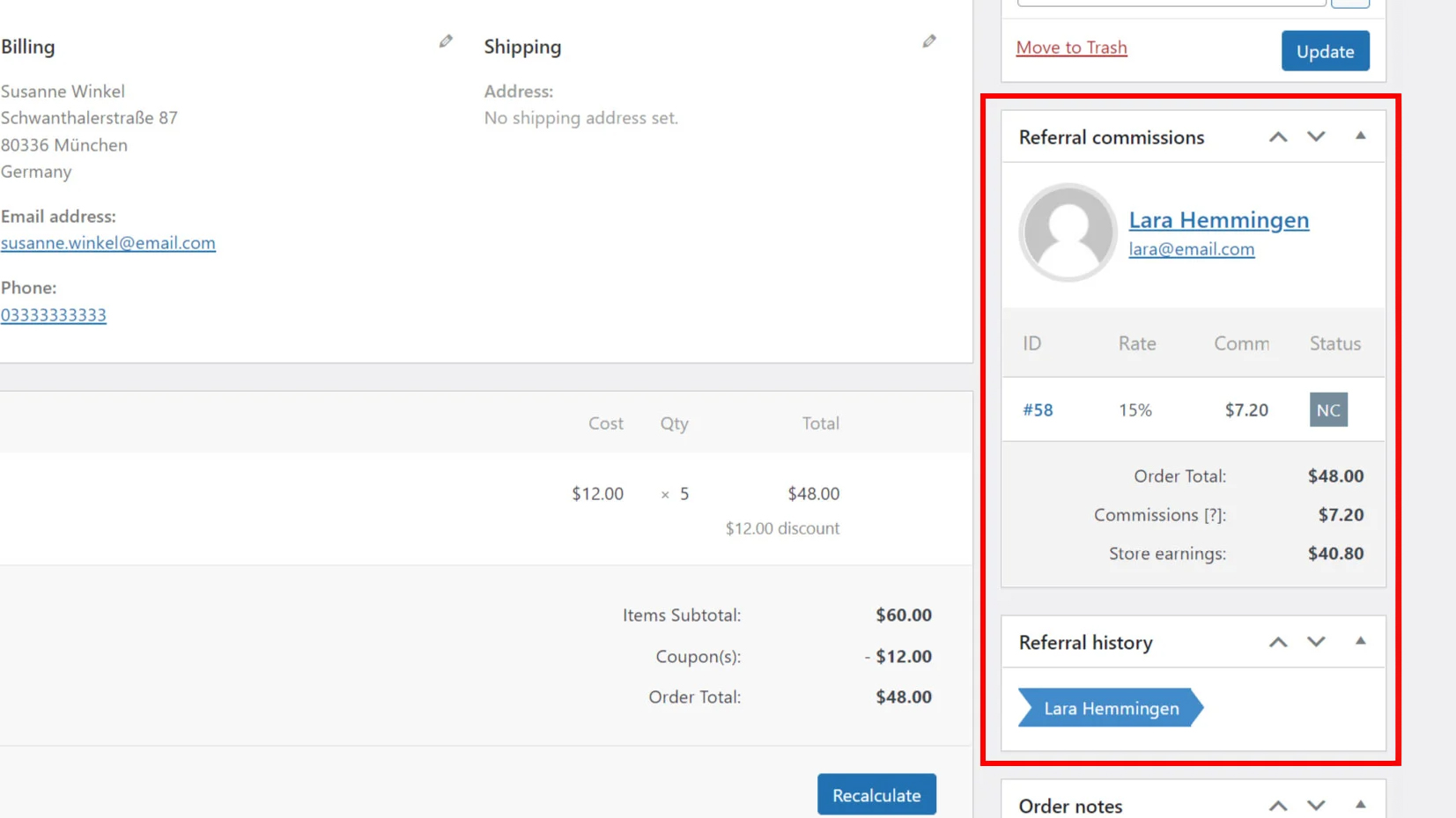 Affiliate commissions in order