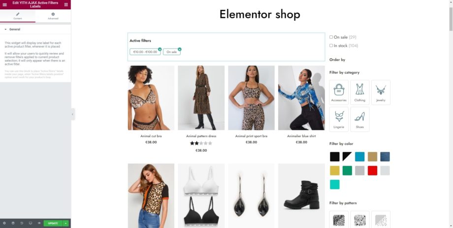 AJAX Active Filters Labels Elementor widget