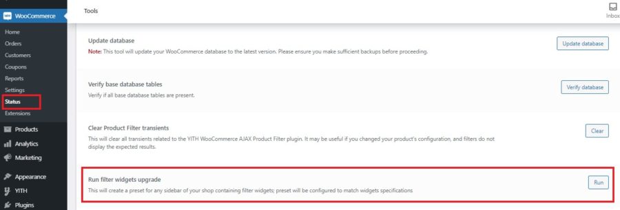 Run filter widgets upgrade