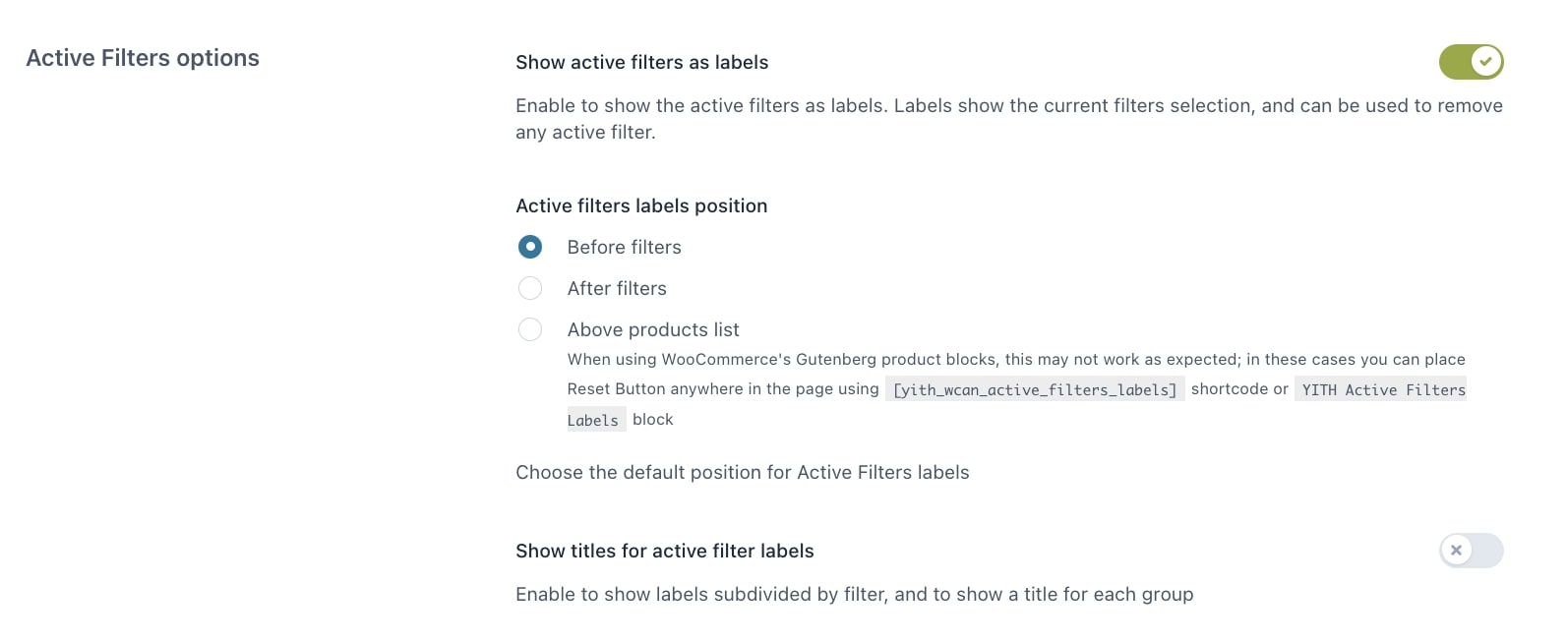 Active filters options