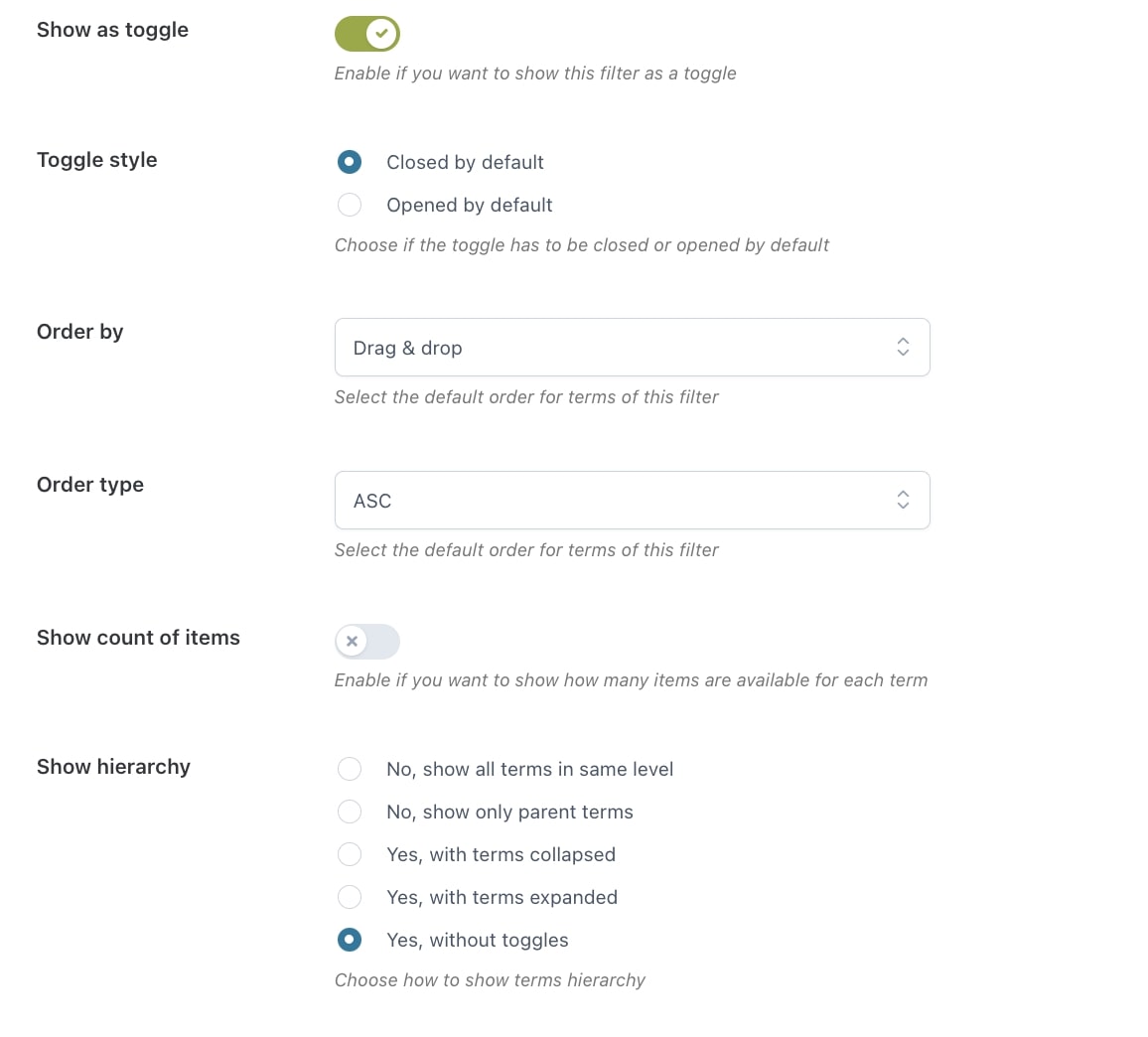 Checkbox options