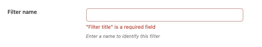 Filter name error message