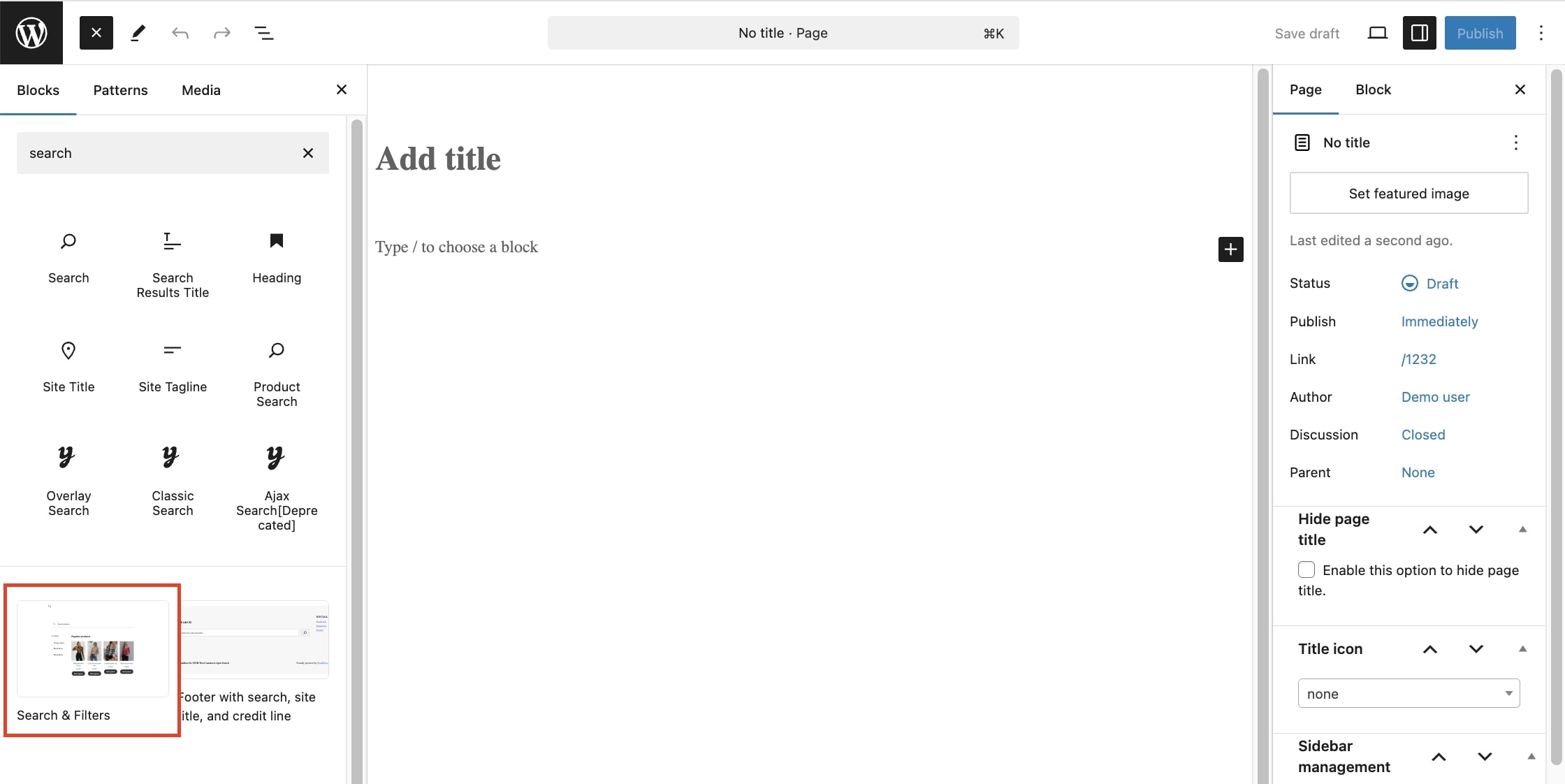 Search & Filters block