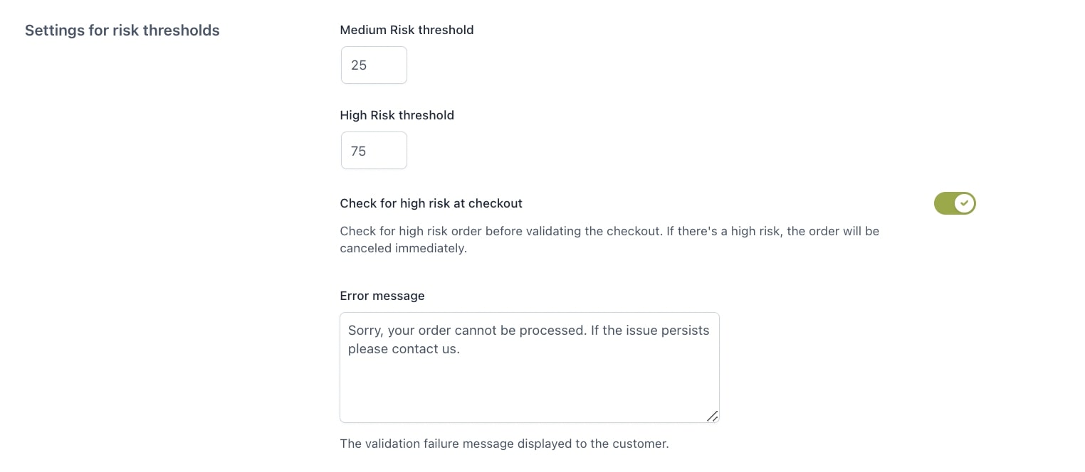 Settings for risk thresholds