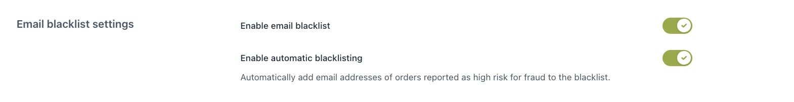 Email blacklist settings