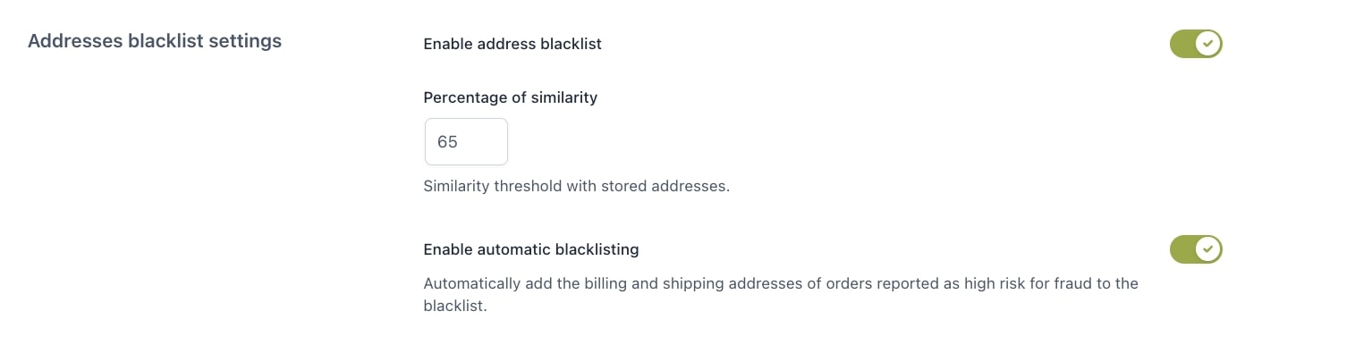 Addresses blacklist settings