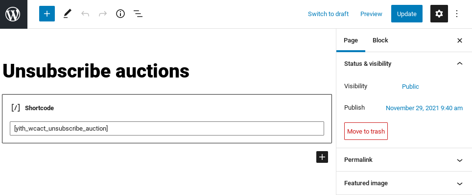 Edit Unsubscribe page auctions