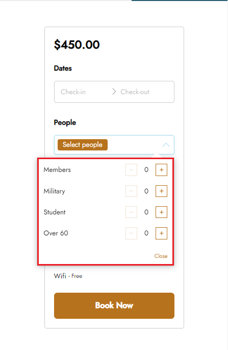People types in booking form