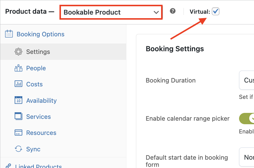 Set bookable product