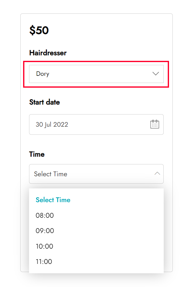 Set product and hairdresser availability