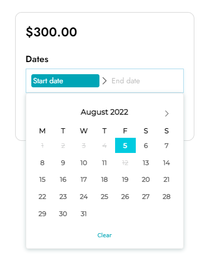 Full day rent product with calendar picker