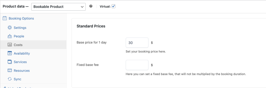 Booking costs