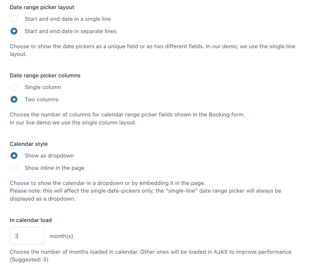 Date picker layout options