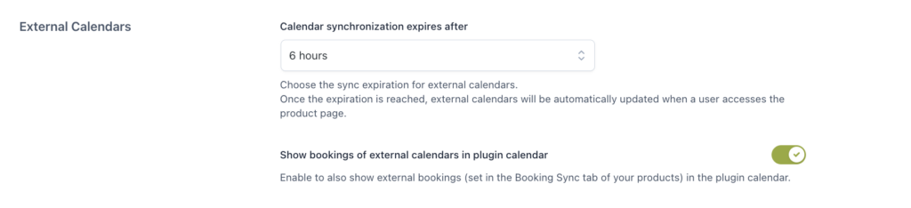 external calendar settings