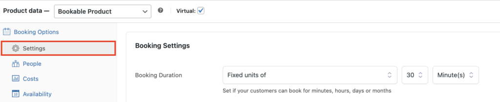 Minute bookings with time increments