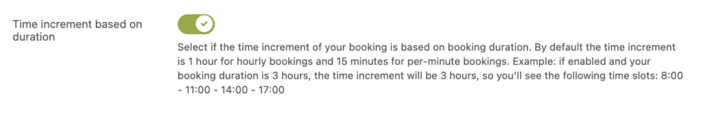 Minute bookings with time increments