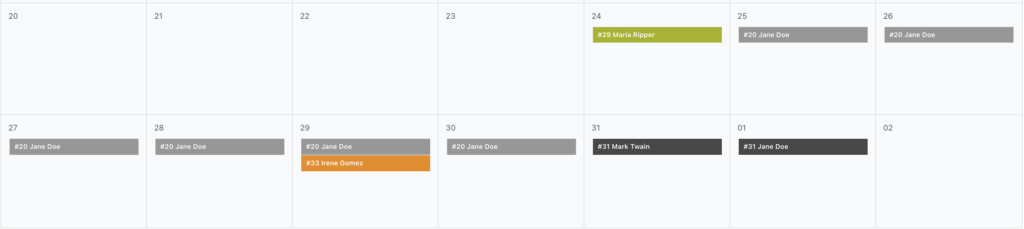 Booking calendar - monthly view