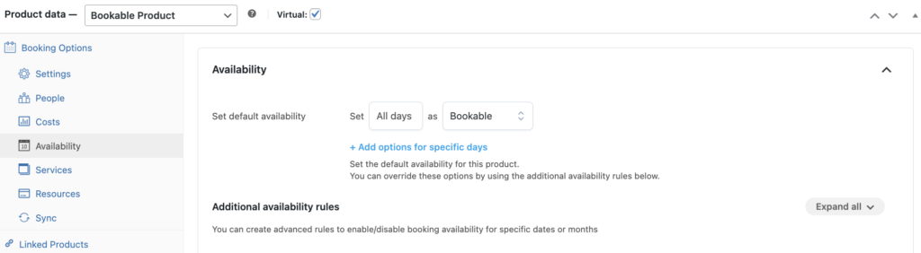 Booking default availability - All days bookable