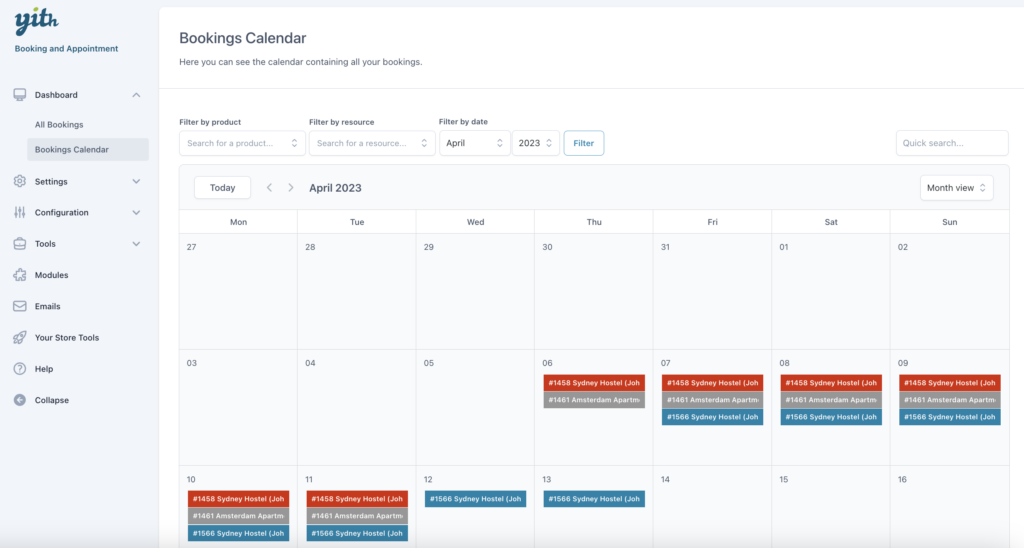 Booking calendar