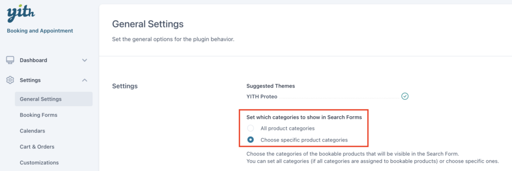 Settings - Categories to show