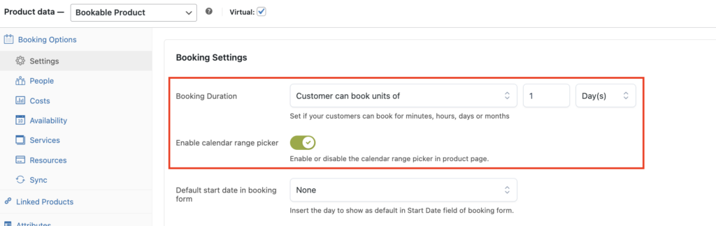 House - booking settings