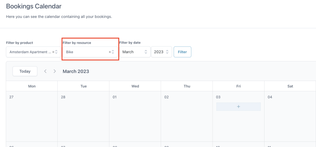 Filter bookings by resource