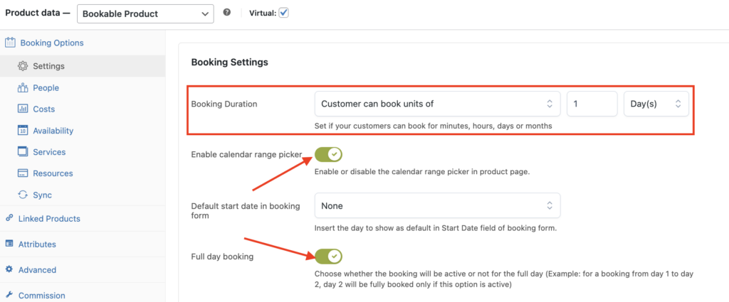 Booking settings