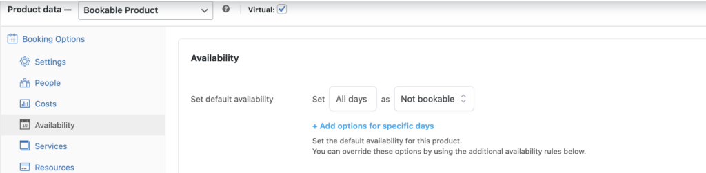 Default availability not bookable