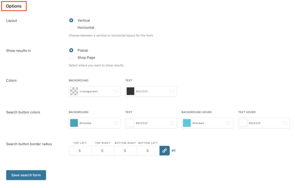 Layout and style options