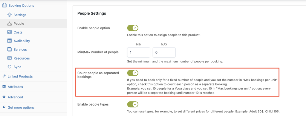 Count people as separate bookings