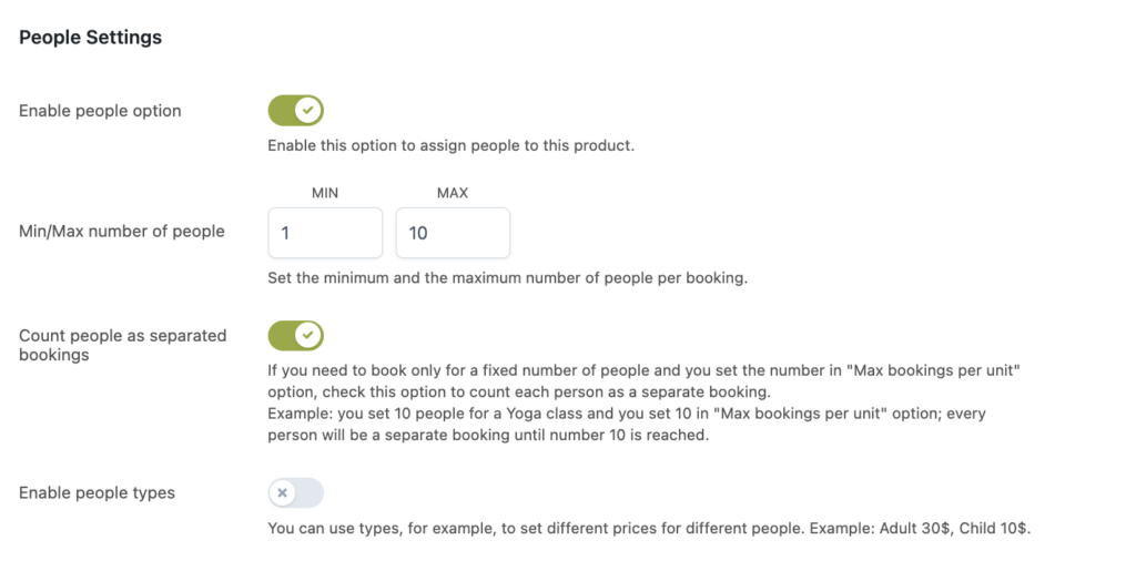 Minimum and maximum number of people 