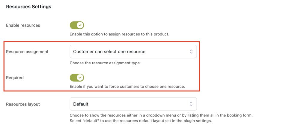 Room - resources settings