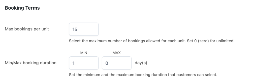 Booking terms