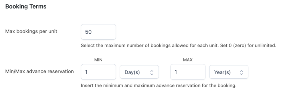 Max bookings per unit