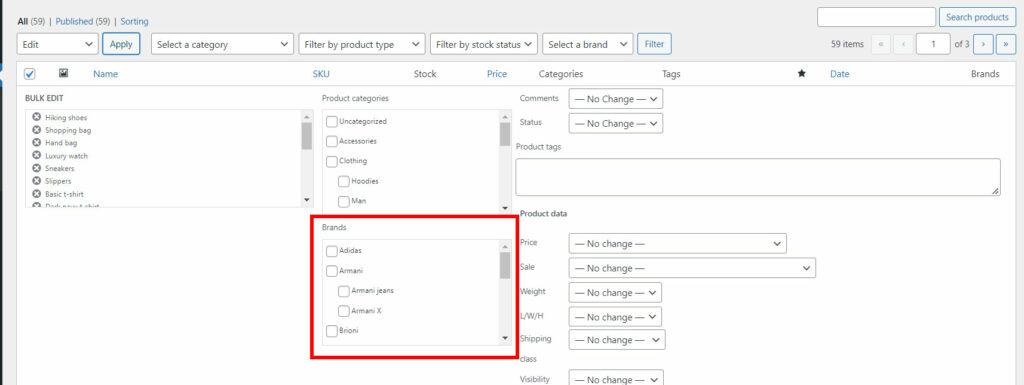 Bulk assign brands