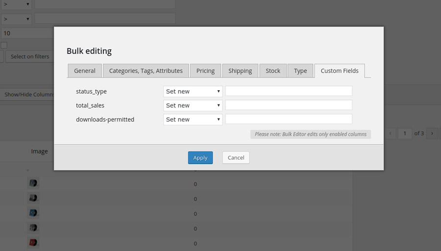Edit custom field - Popup view