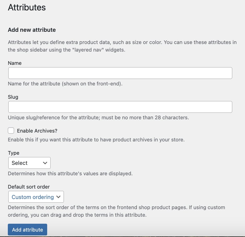 Product attributes